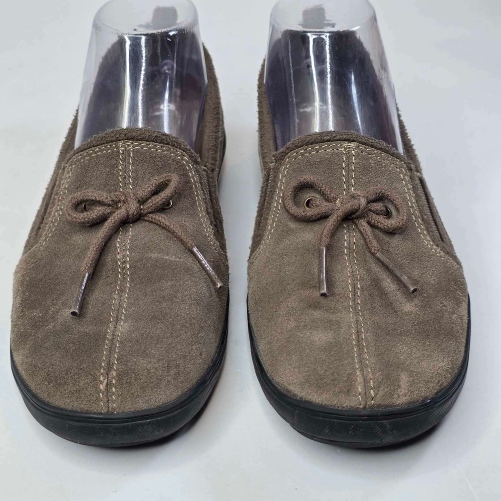 Grasshoppers Loafers Women's Size 7 M Gray Khaki Suede Slip On Bow Detail Shoes - Picture 4 of 14